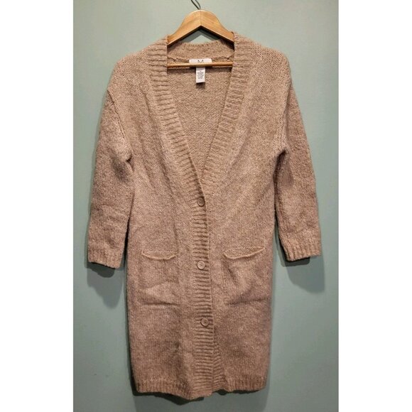 Magaschoni Beige Alpaca Wool Blend Long Cardigan Sweater Pockets Sz M - Picture 1 of 7